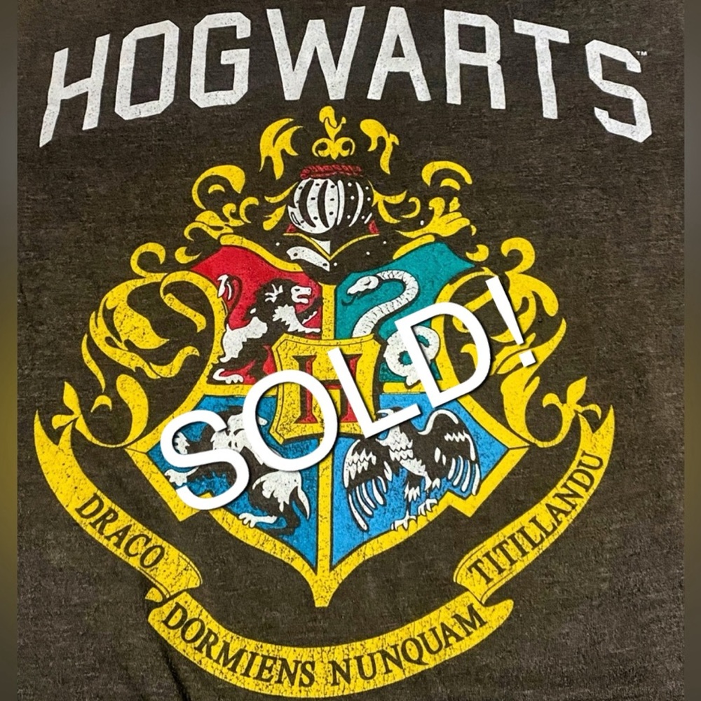 Harry Potter Hogwarts Tee Size XL Gray/Brown Emblem Graphic Short Sleeve Mens